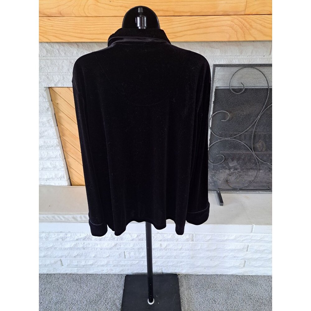 Lauren Ralph Lauren Black Velvet Button-Front Pajama Top XL Embroidered Pockets - Picture 5 of 12
